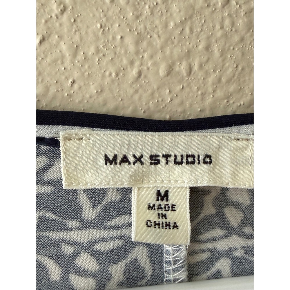 Max Studio Navy Blue Geometric Floral Bell Sleeve Shift Dress Medium - Picture 3 of 5
